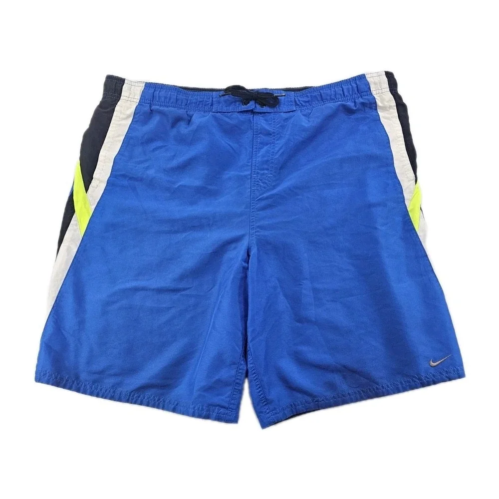 Nike Swim Trunks Mens XL Blue Green White Drawstring Bathing Suit Shorts Lined